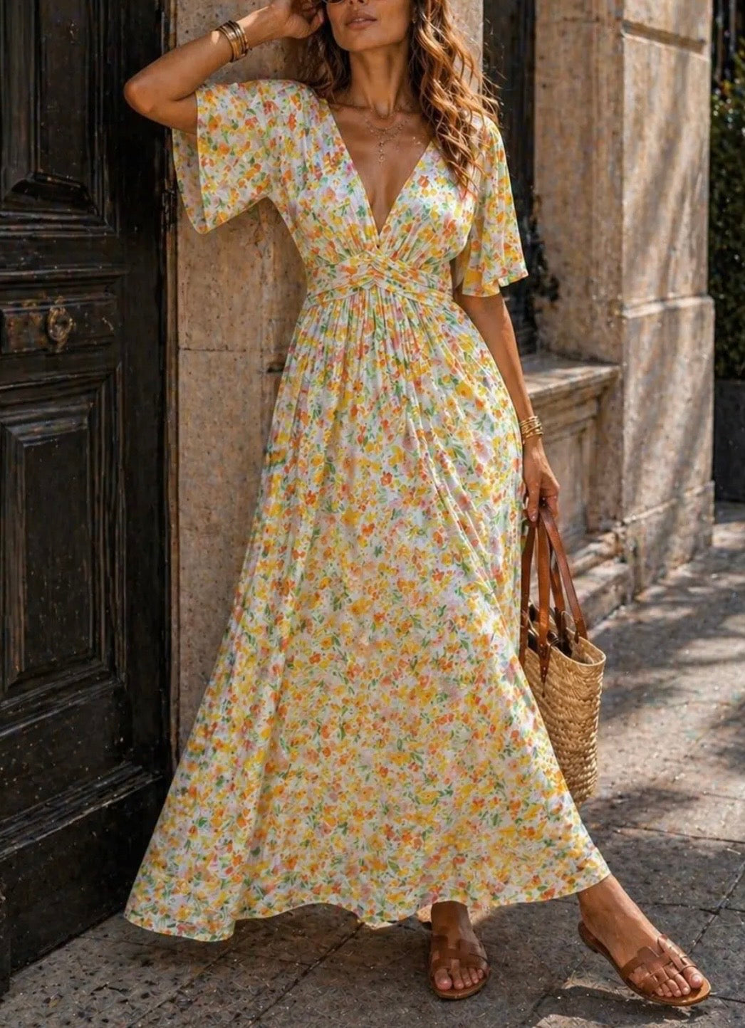 ROBE LONGUE  EMMA  MODELE 3 JAUNE  TAILLE S/M OU M/L