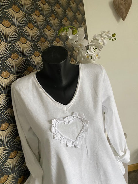 TOP FLEURS BLANC    36/42 petit 44