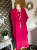 ROBES  LIN BELLE TAILLE  44/48  TROIS COLORIS ( KAKI,FUSHIA , ORANGE )