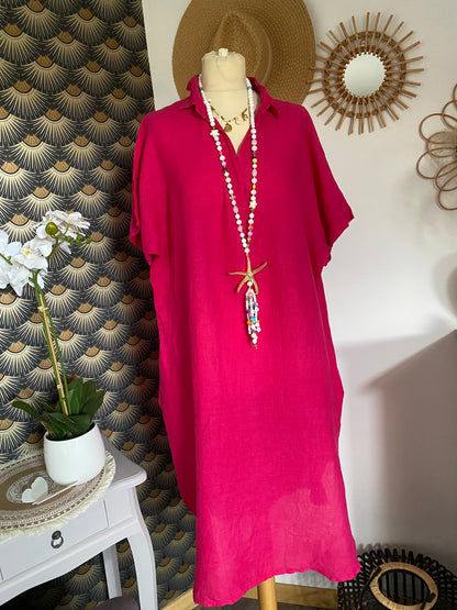 ROBES  LIN BELLE TAILLE  44/48  TROIS COLORIS ( KAKI,FUSHIA , ORANGE )