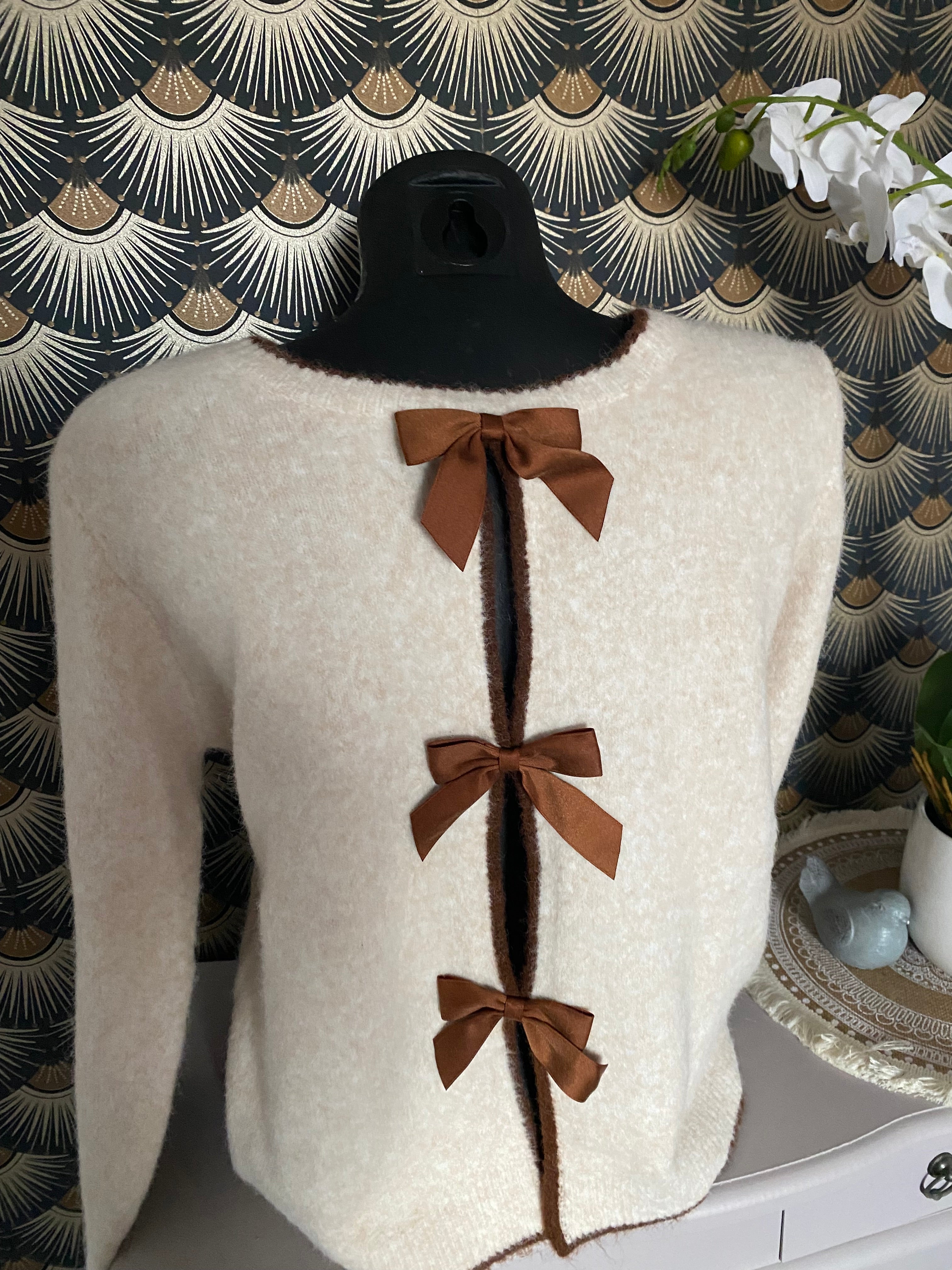 PULL NOEUDS CORINNE ECRU TU 34/40 PETIT 42