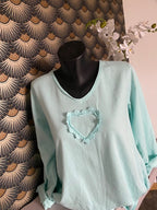 TOP FLEURS VERT D'EAU    36/42 petit 44