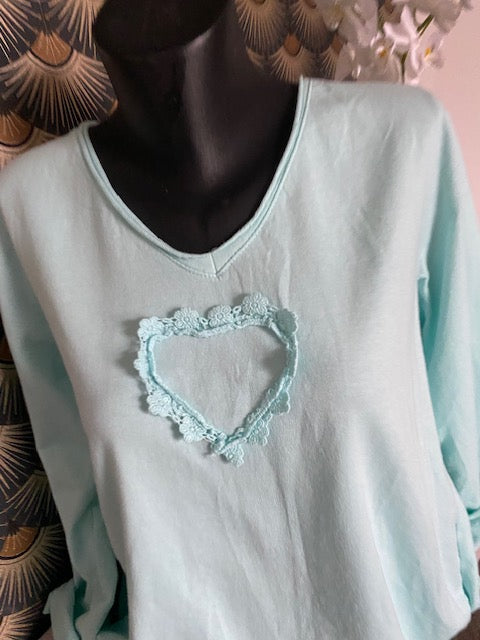 TOP FLEURS VERT D'EAU    36/42 petit 44