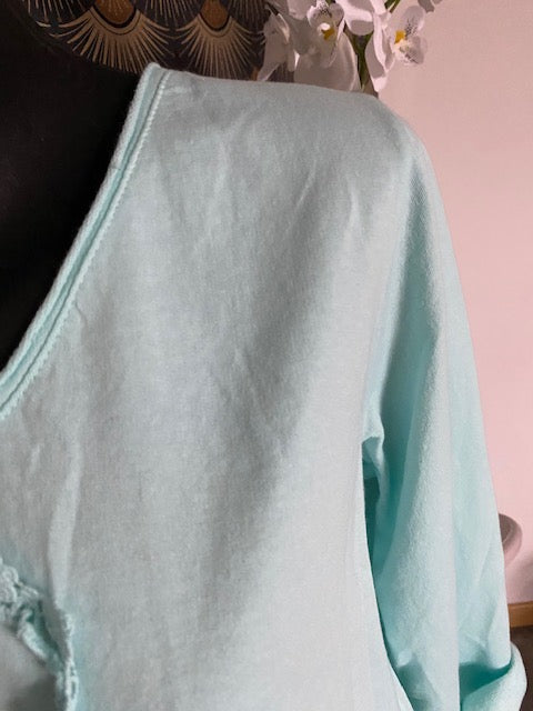 TOP FLEURS VERT D'EAU    36/42 petit 44