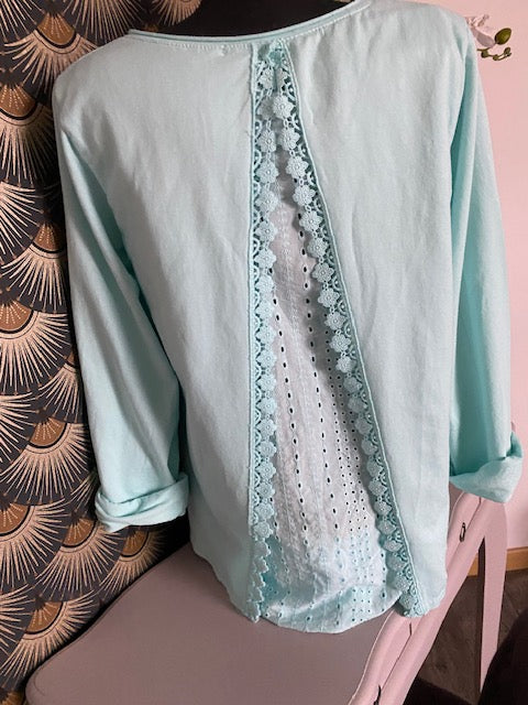 TOP FLEURS VERT D'EAU    36/42 petit 44