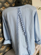 TOP FLEURS BLEU CIEL   36/42 PETIT 44