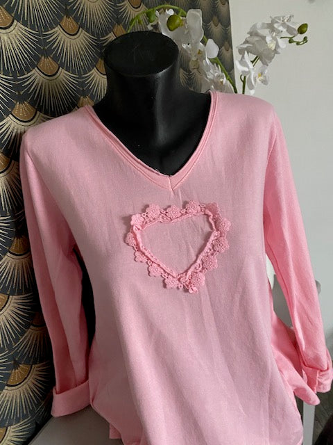 TOP FLEURS ROSE   36/42 petit 44