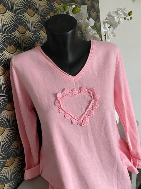 TOP FLEURS ROSE   36/42 petit 44