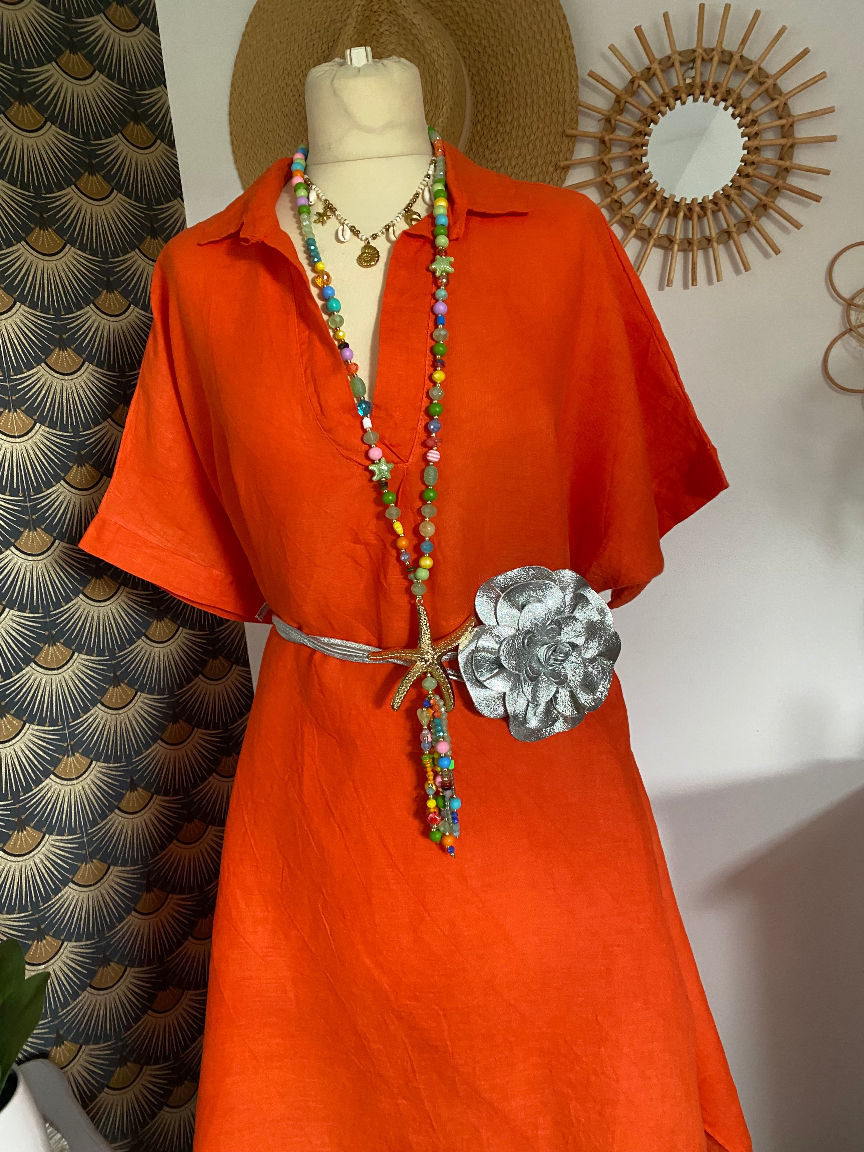 ROBES  LIN BELLE TAILLE  44/48  TROIS COLORIS ( KAKI,FUSHIA , ORANGE )