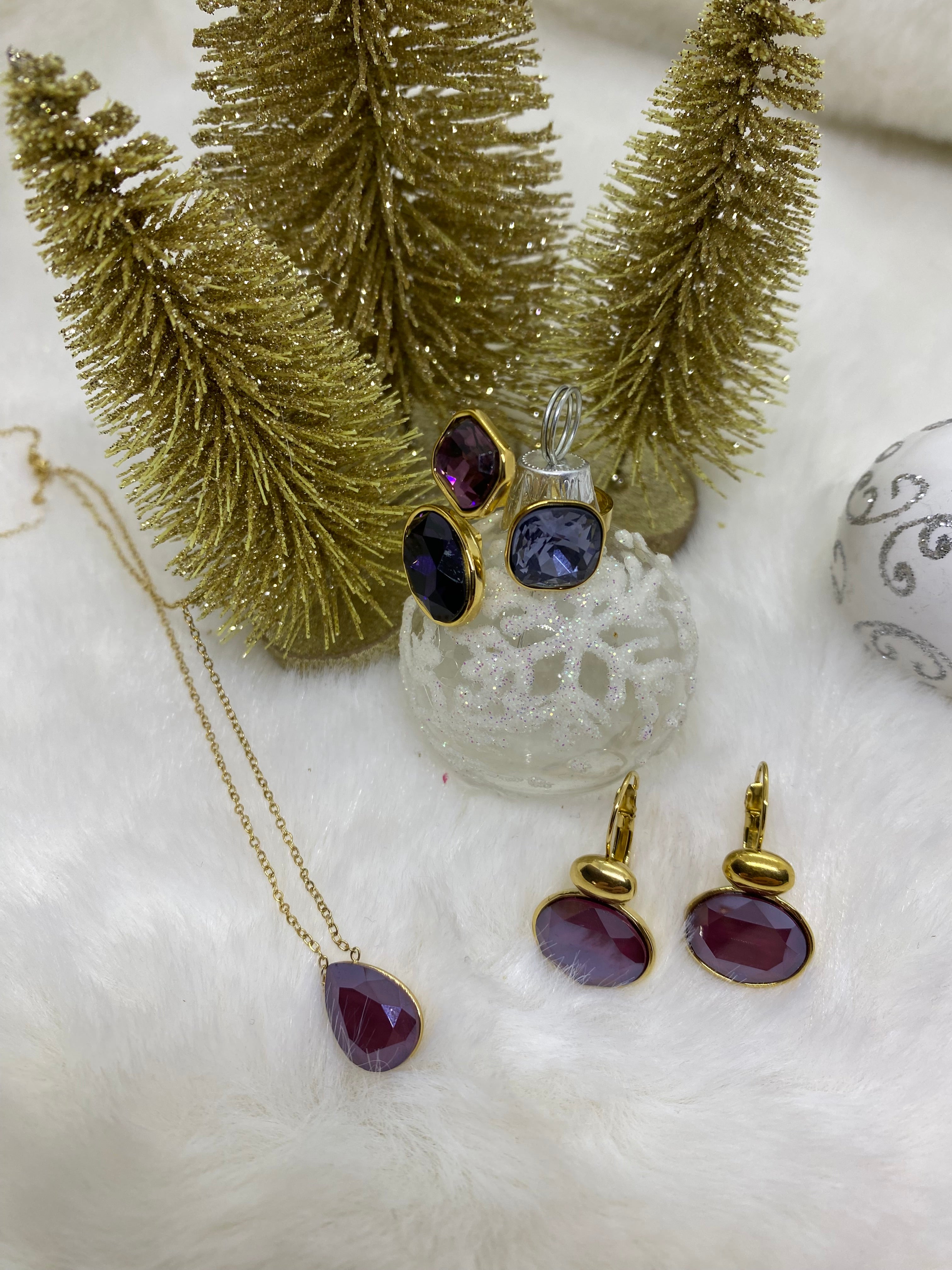 BAGUE ACIER INOXYDABLE REGLABLE  CRISTAL COULEUR BLEU ET VIOLET