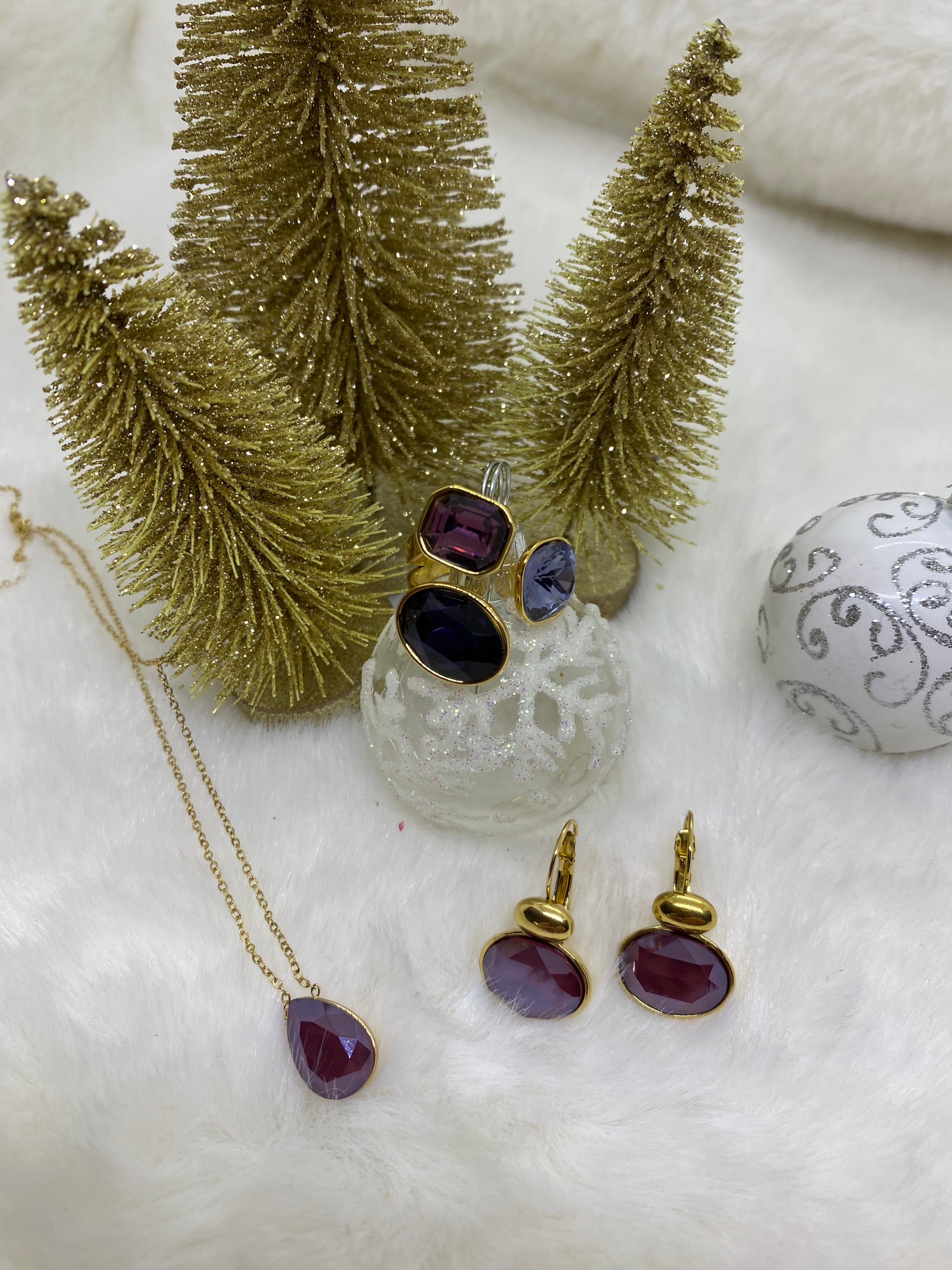 BAGUE ACIER INOXYDABLE REGLABLE  CRISTAL COULEUR BLEU ET VIOLET