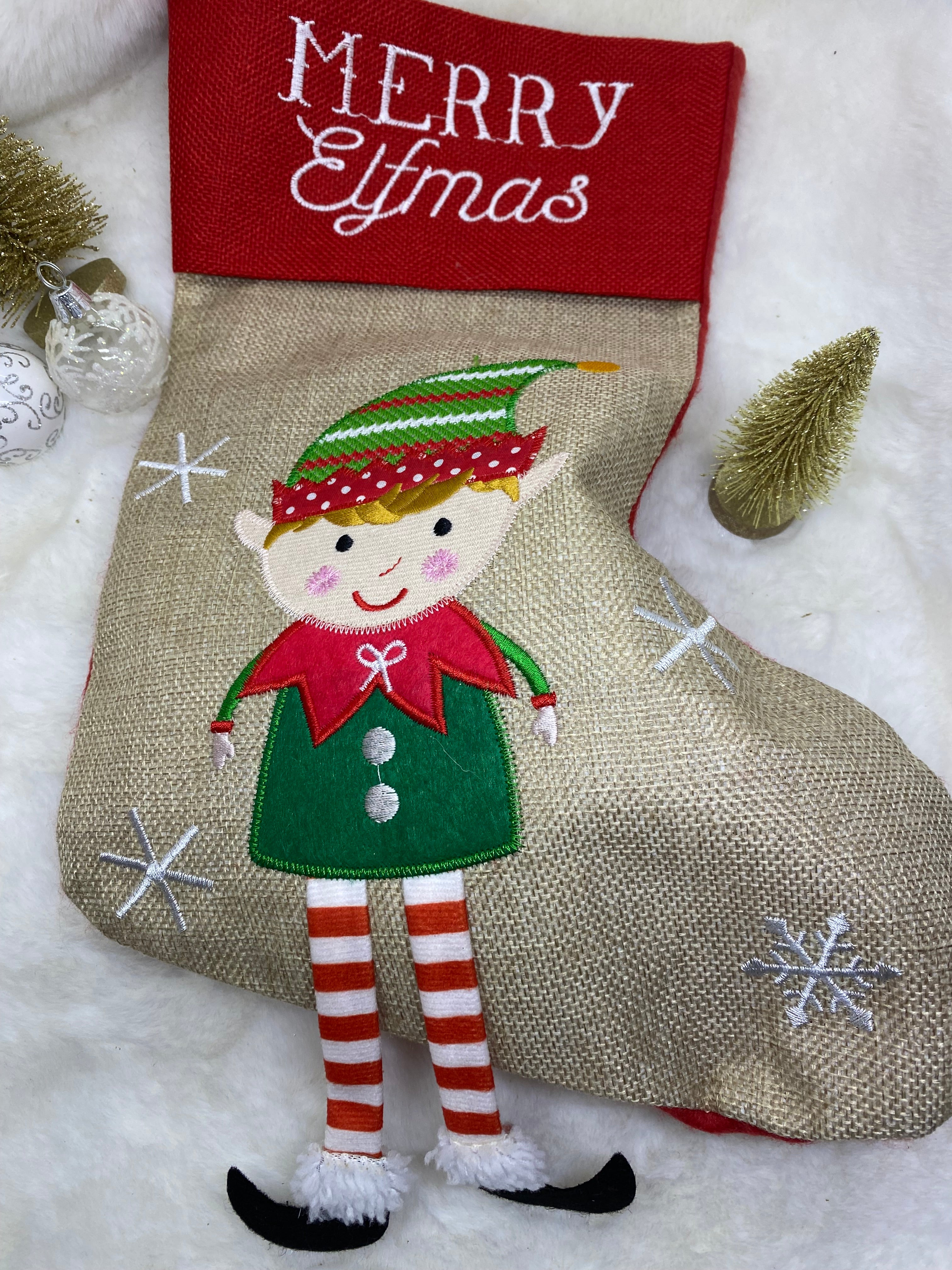 CHAUSSETTE DE NOEL  LUTIN AVEC  FOULARD , PARFUM ,BOUCLES D'OREILLES