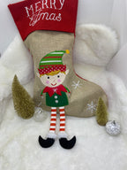 CHAUSSETTE DE NOEL  LUTIN AVEC  FOULARD , PARFUM ,BOUCLES D'OREILLES