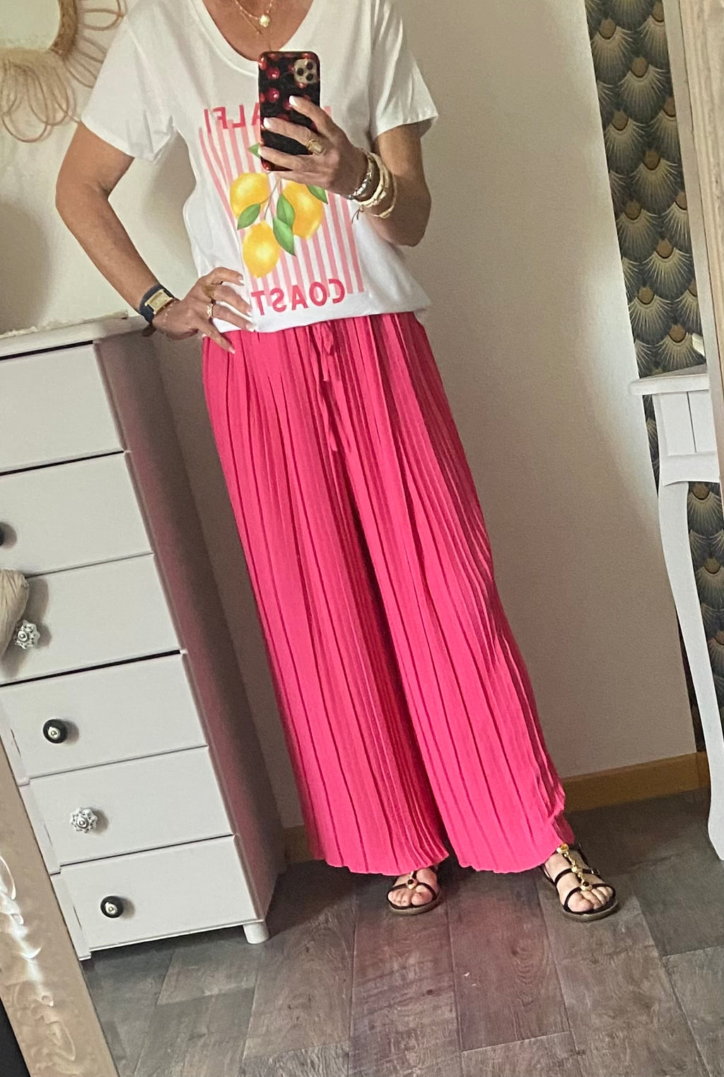 PANTALON MAGIQUE PLISSE  TU 36/48   FUSHIA