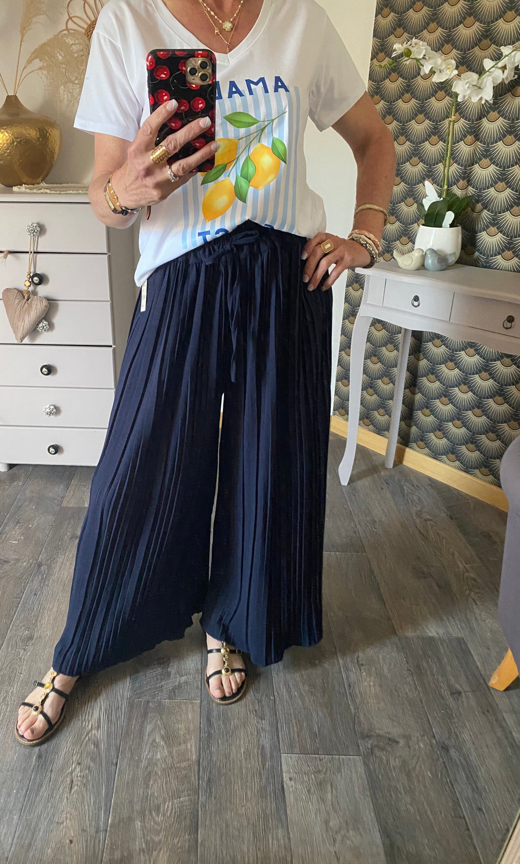 PANTALON MAGIQUE PLISSE  TU 36/48   BLEU MARINE