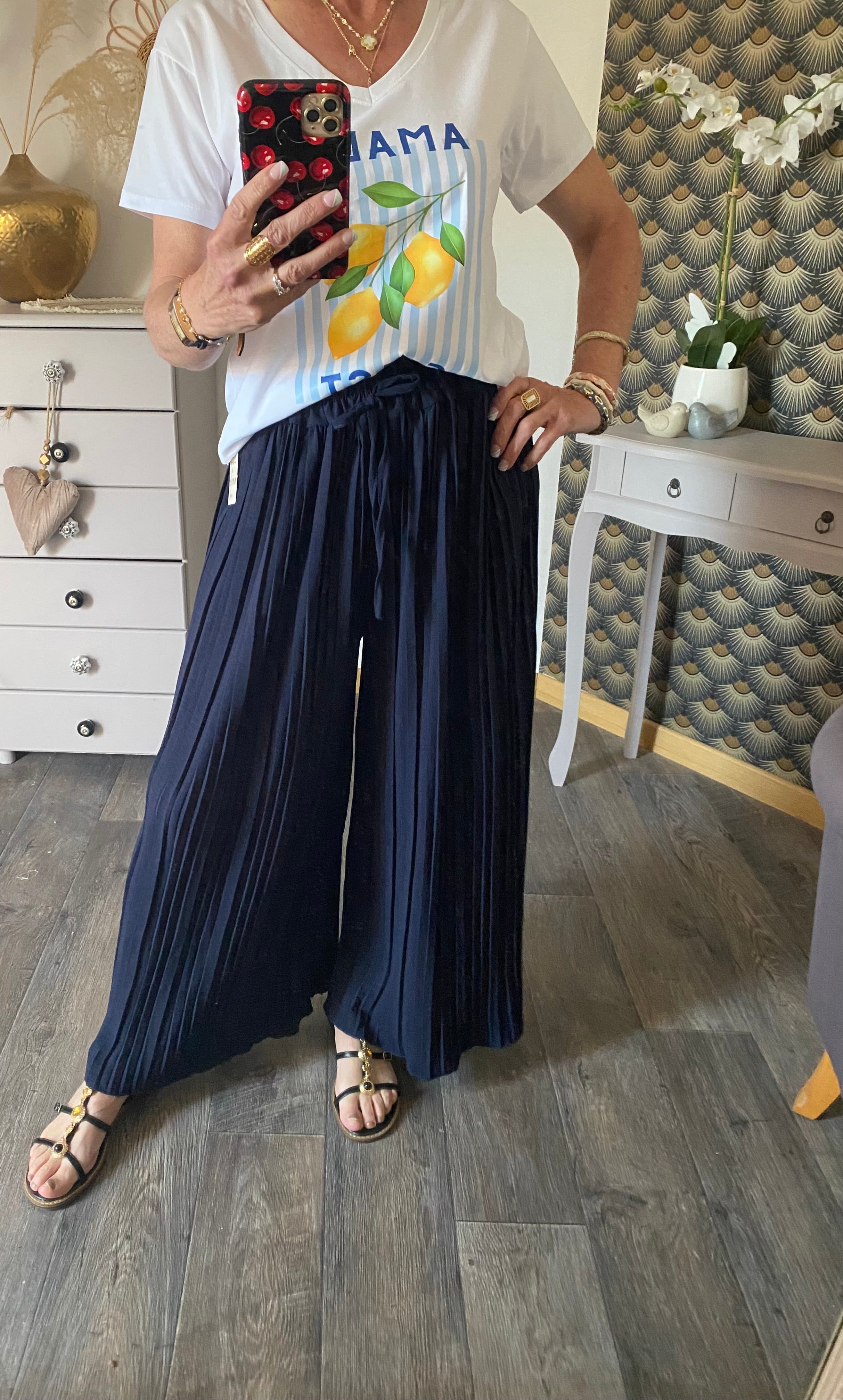 PANTALON MAGIQUE PLISSE  TU 36/48   BLEU MARINE