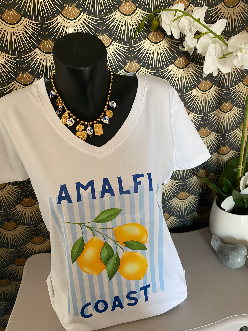 T-SHIRT AMALFI CITRON TU 36/44   BLEU