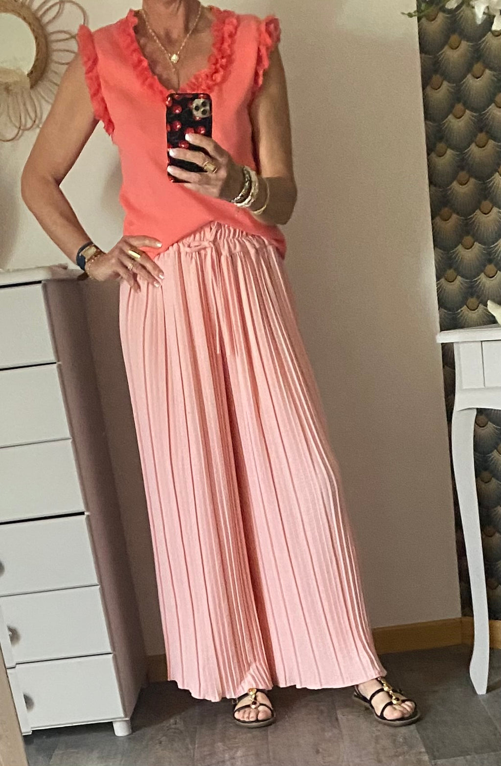 PANTALON MAGIQUE PLISSE  TU 36/48   ROSE