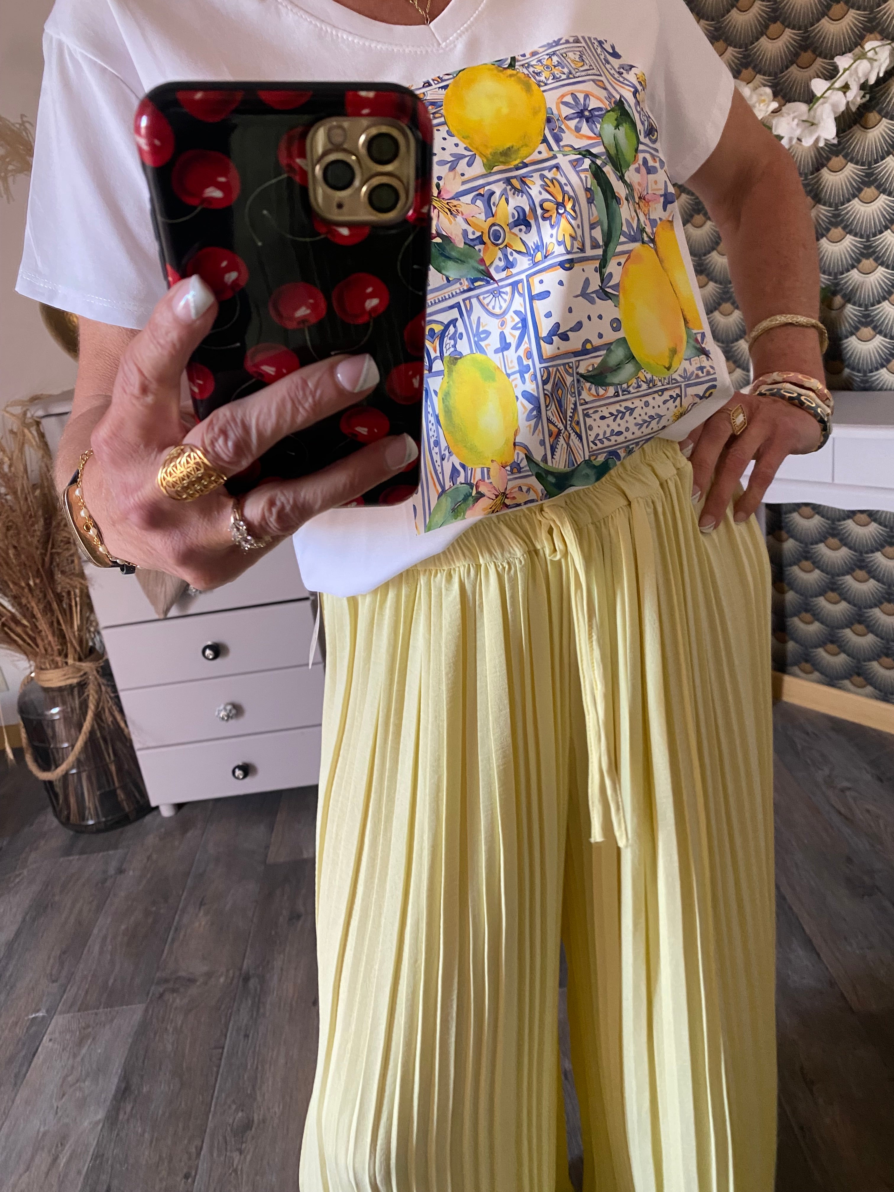 PANTALON MAGIQUE PLISSE  TU 36/48   JAUNE BEURRE