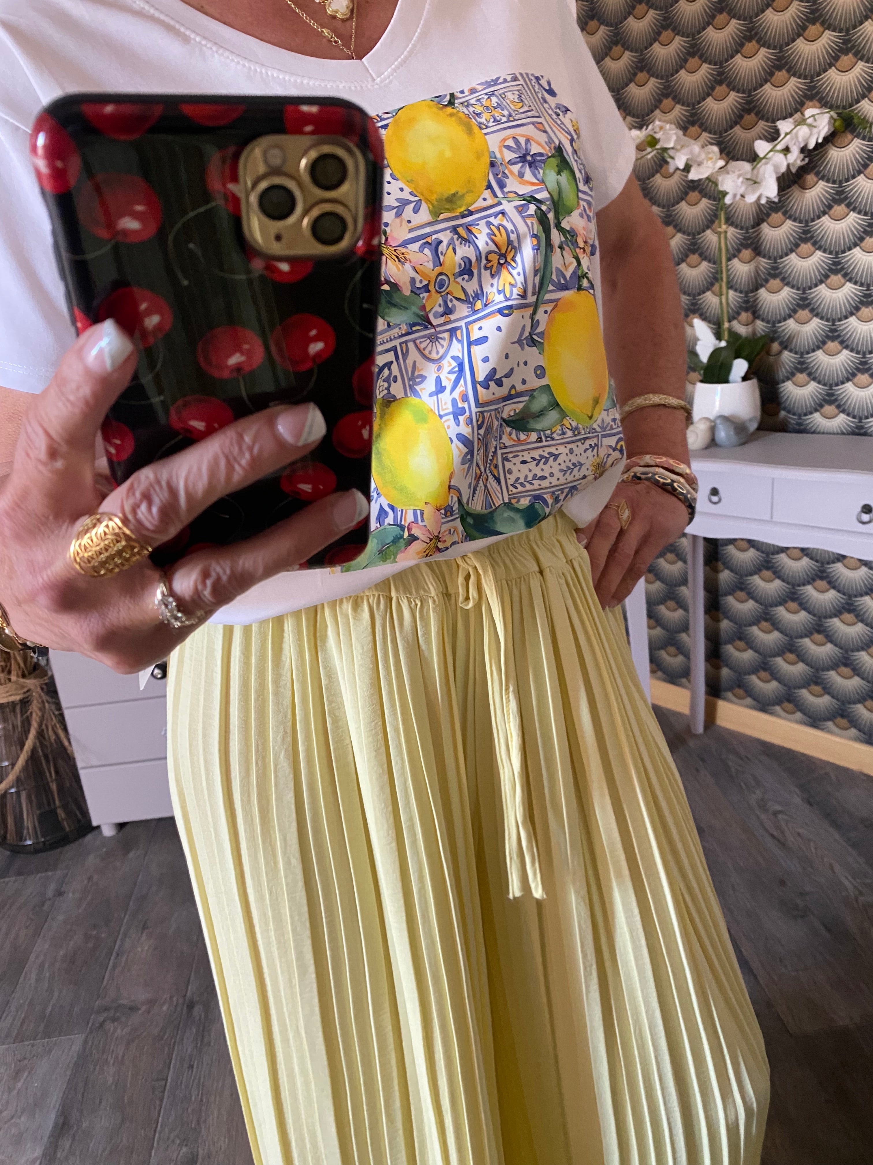 PANTALON MAGIQUE PLISSE  TU 36/48   JAUNE BEURRE