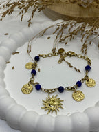 BRACELET  PENDENTIF SOLEIL  SODALITE   PIERRE NATURELLES