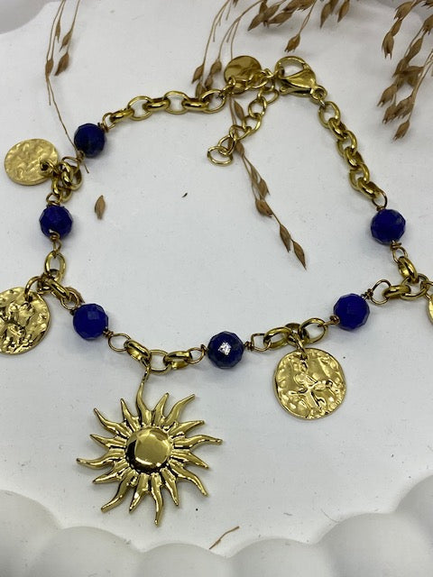 BRACELET  PENDENTIF SOLEIL  SODALITE   PIERRE NATURELLES