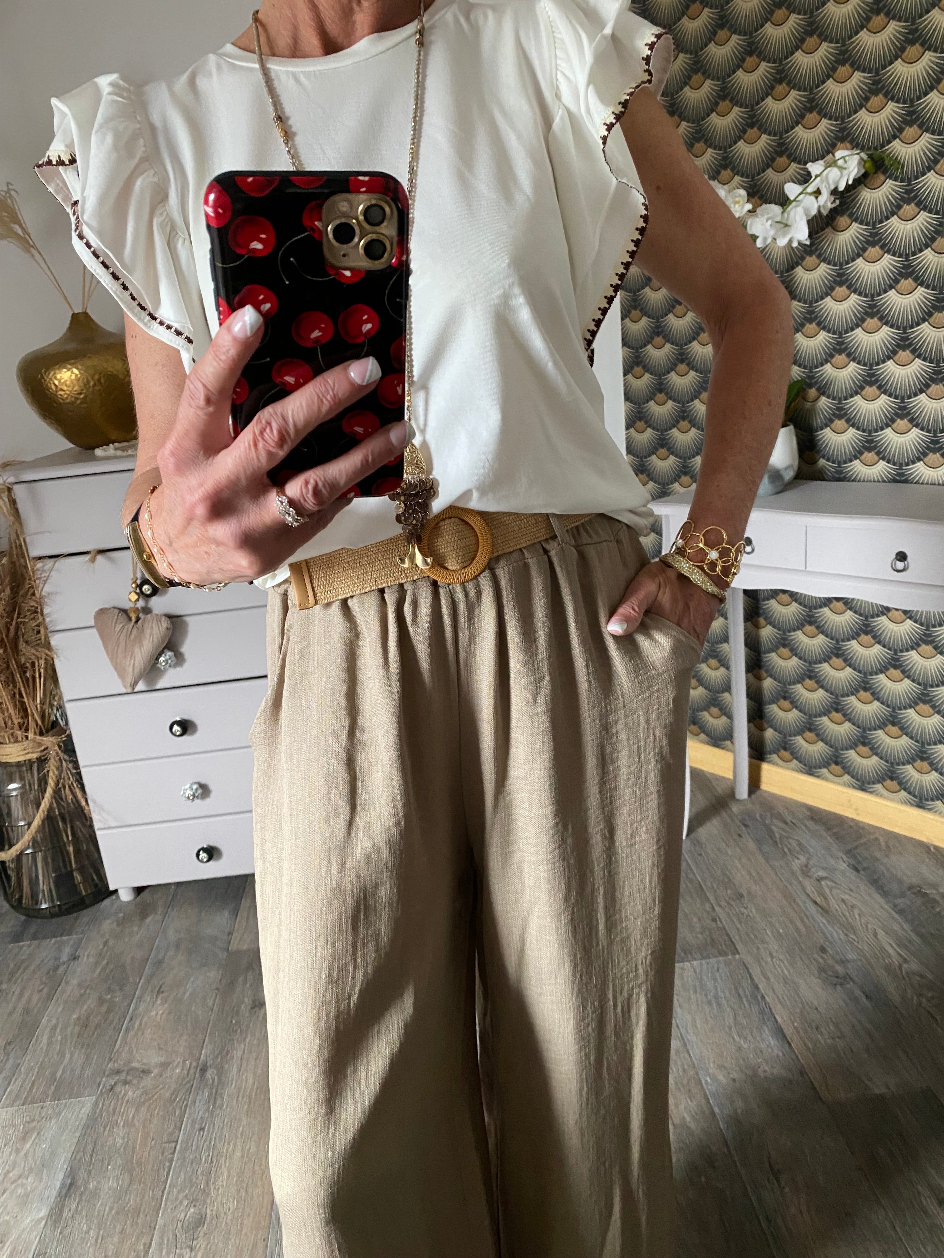 TOP BOHEME TU 36/42 ECRU ET CHOCO