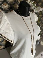 TOP BOHEME TU 36/42 ECRU ET NOIR