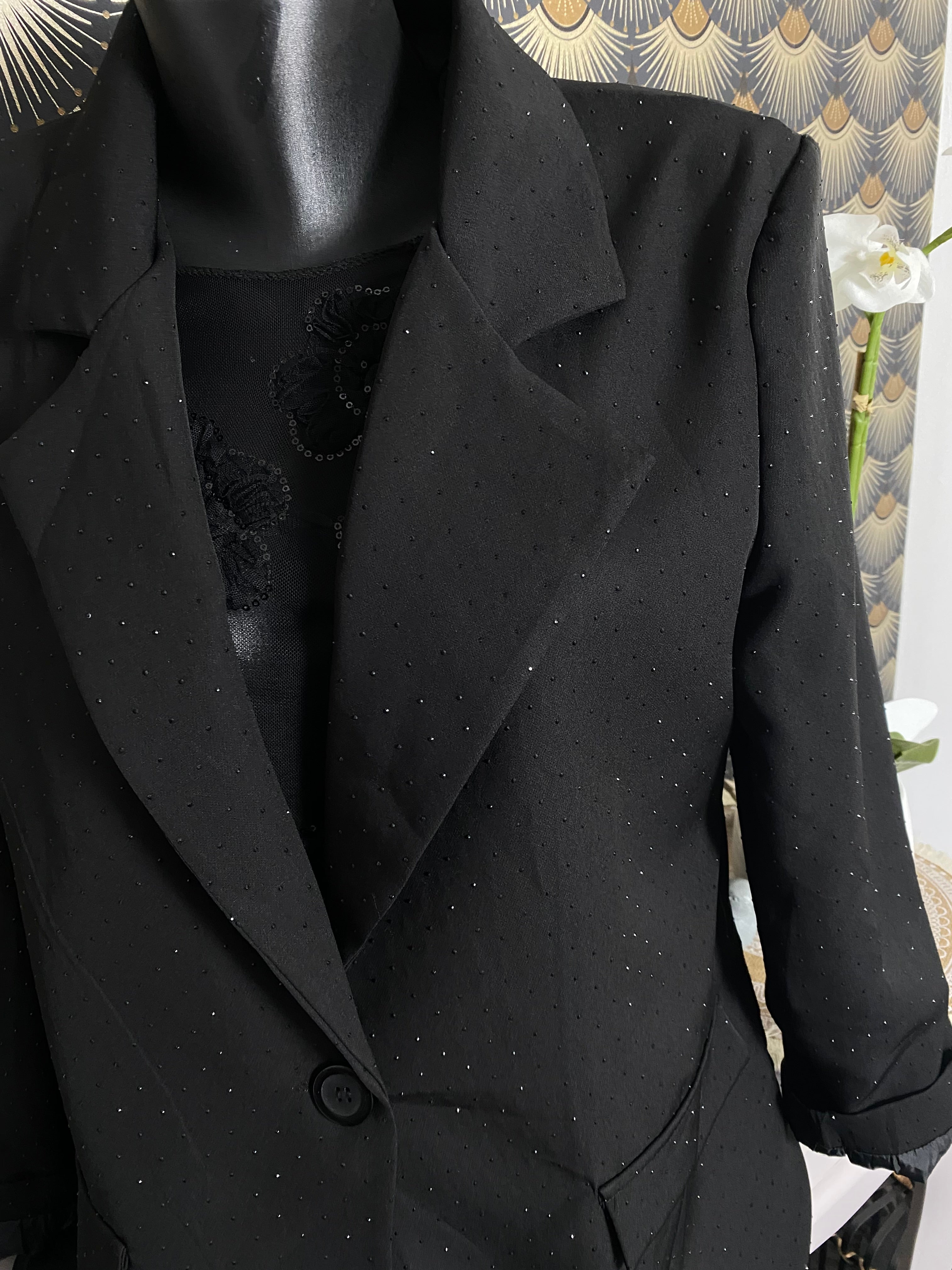 VESTE BLAZER STRASS NOIRS  NOIRE DOUBLEE  TU 36/44
