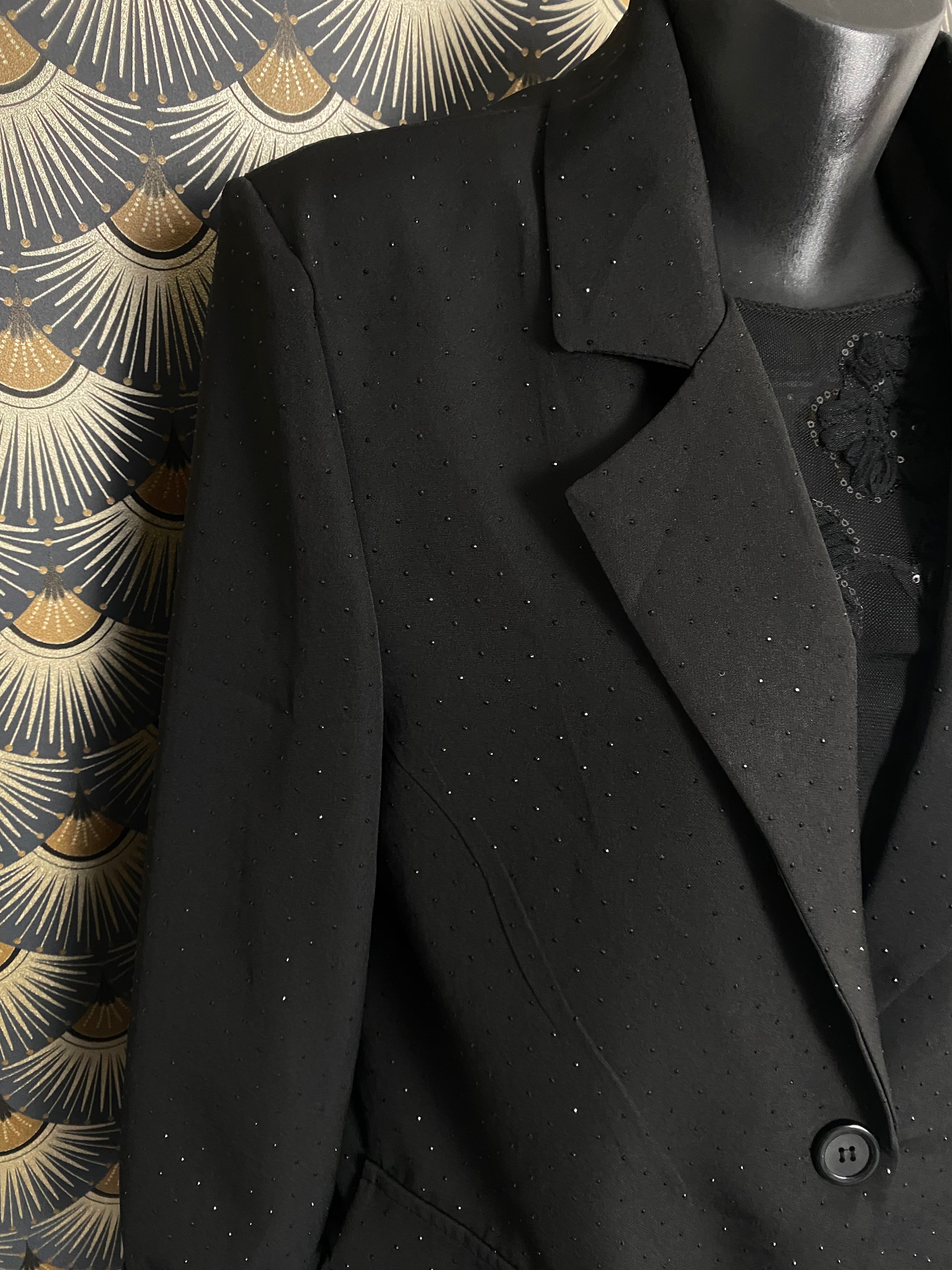 VESTE BLAZER STRASS NOIRS  NOIRE DOUBLEE  TU 36/44