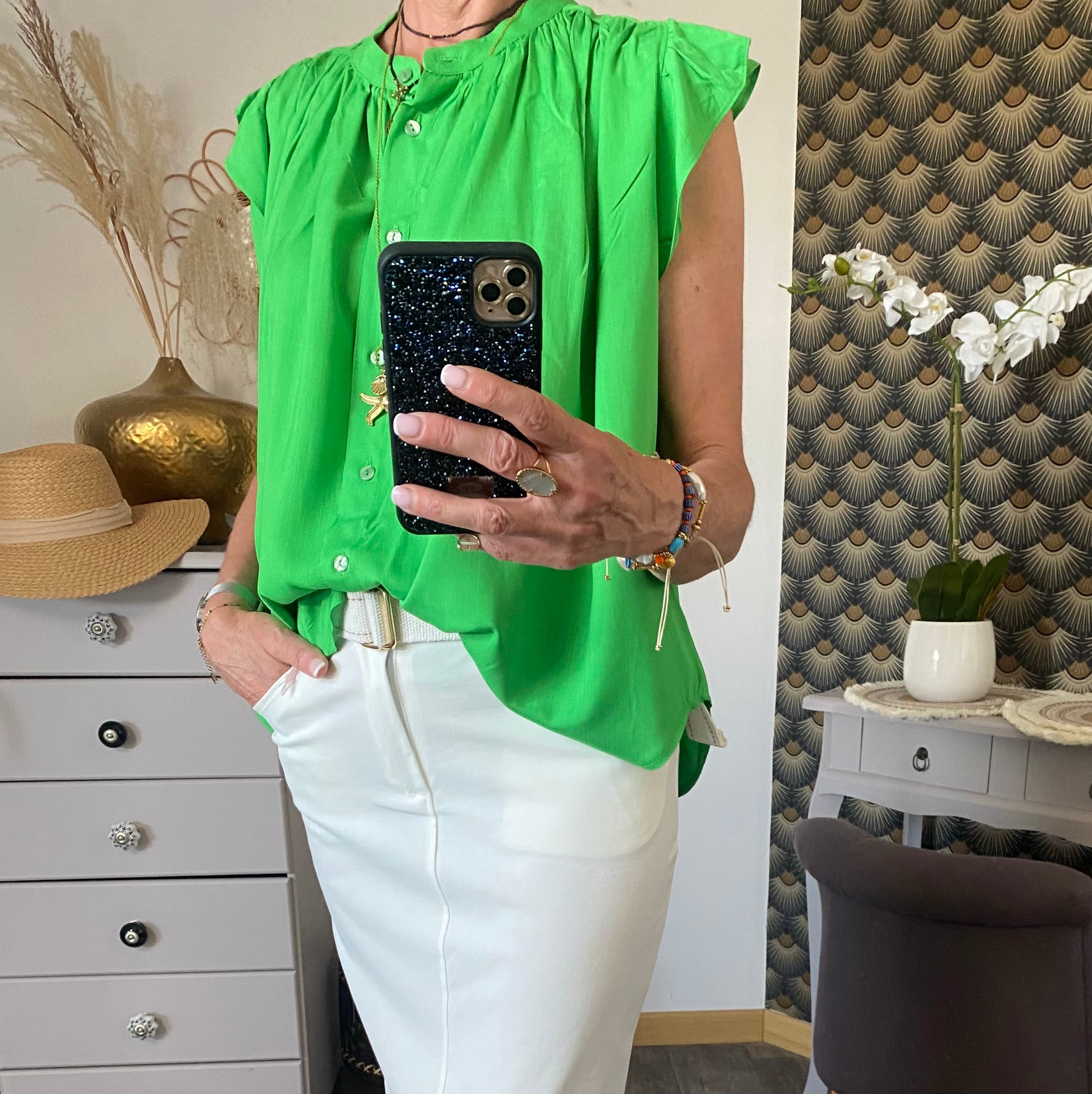 BLOUSE SCARLET  38/44   petit 46 TROIS COULEURS DISPONIBLES ( VERT, ORANGE ,VIOLET )