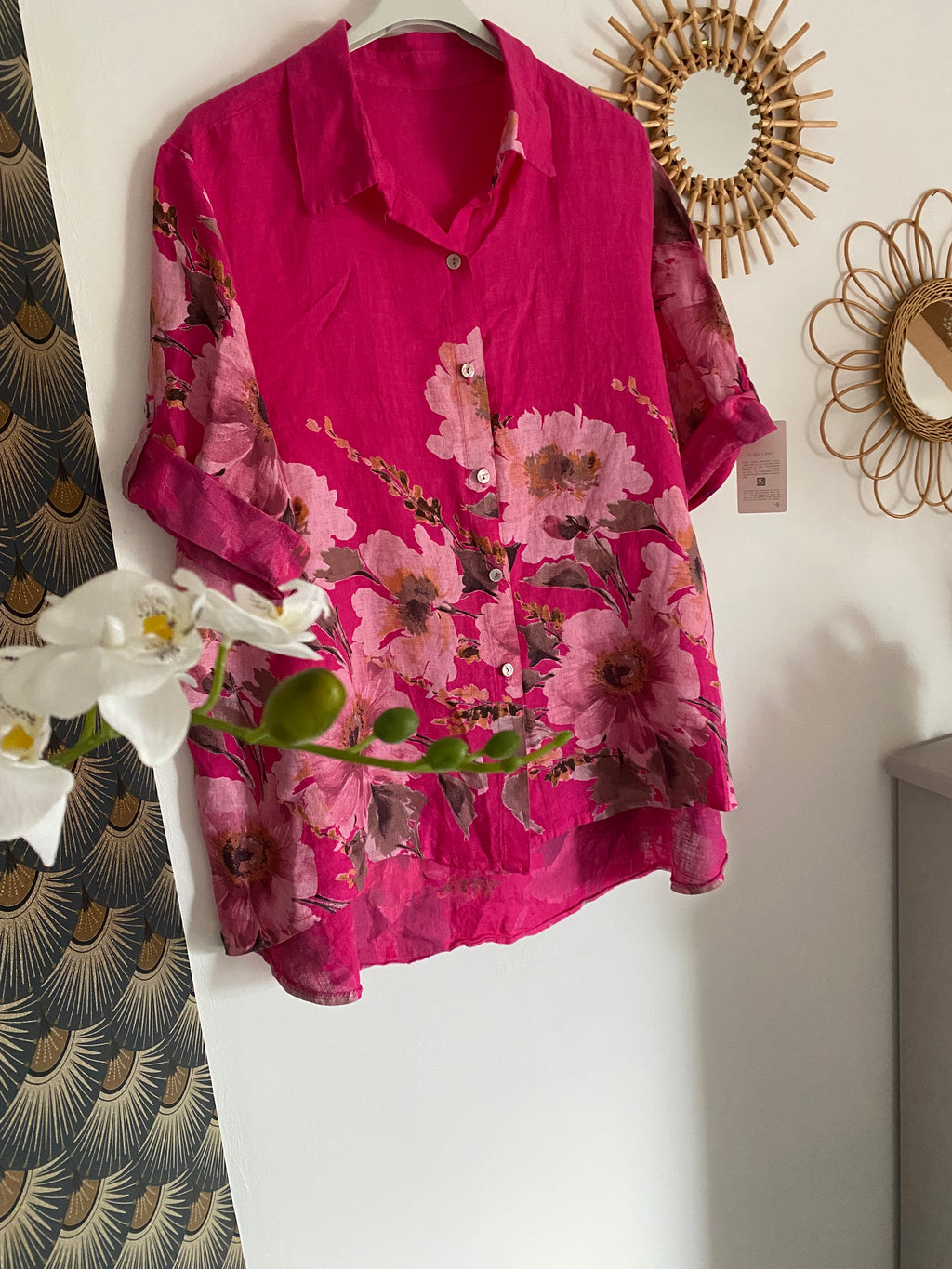 VESTE LONGUE LIN FUSHIA  TU 36/46
