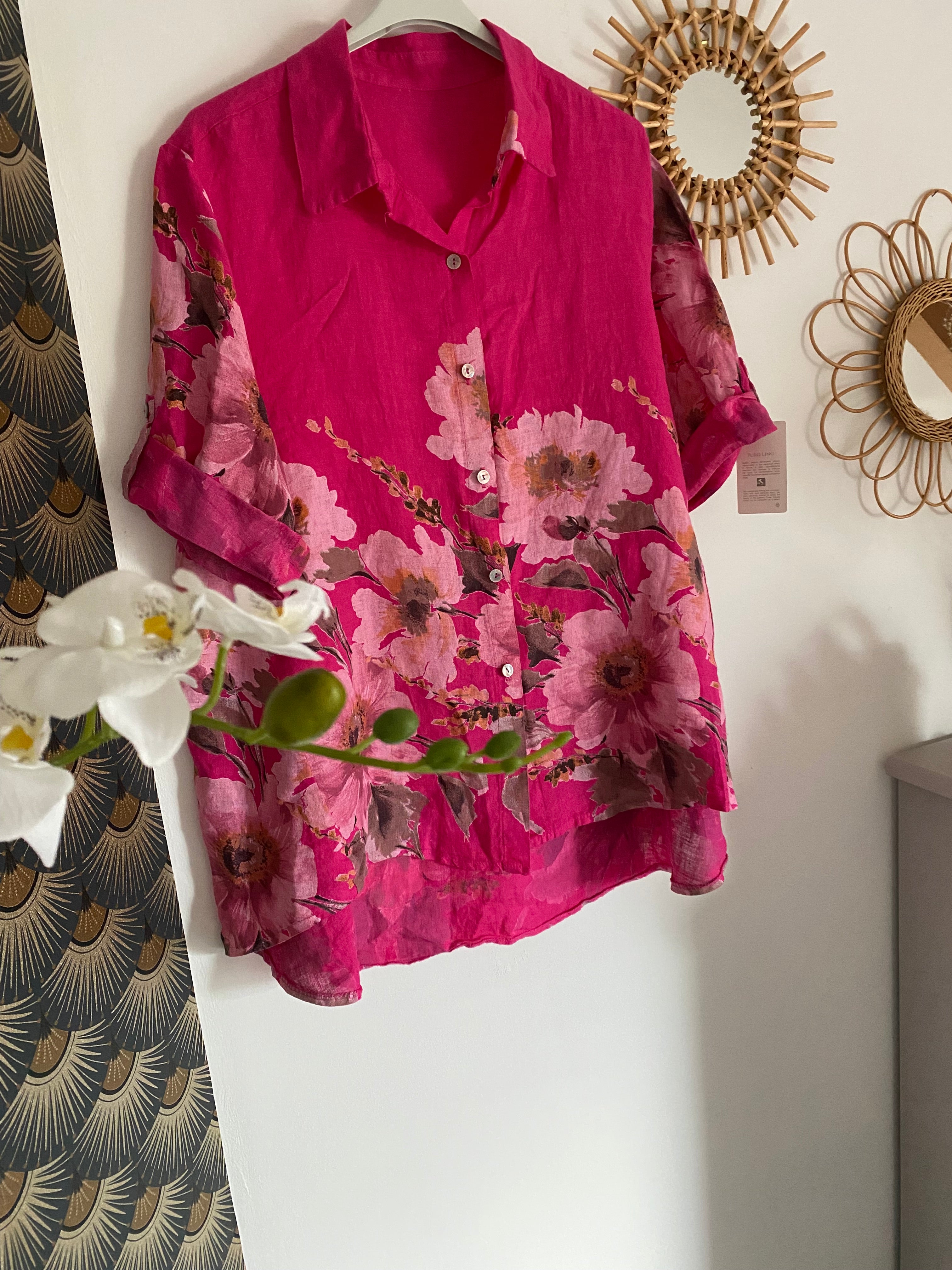 VESTE LONGUE LIN FUSHIA  TU 36/46