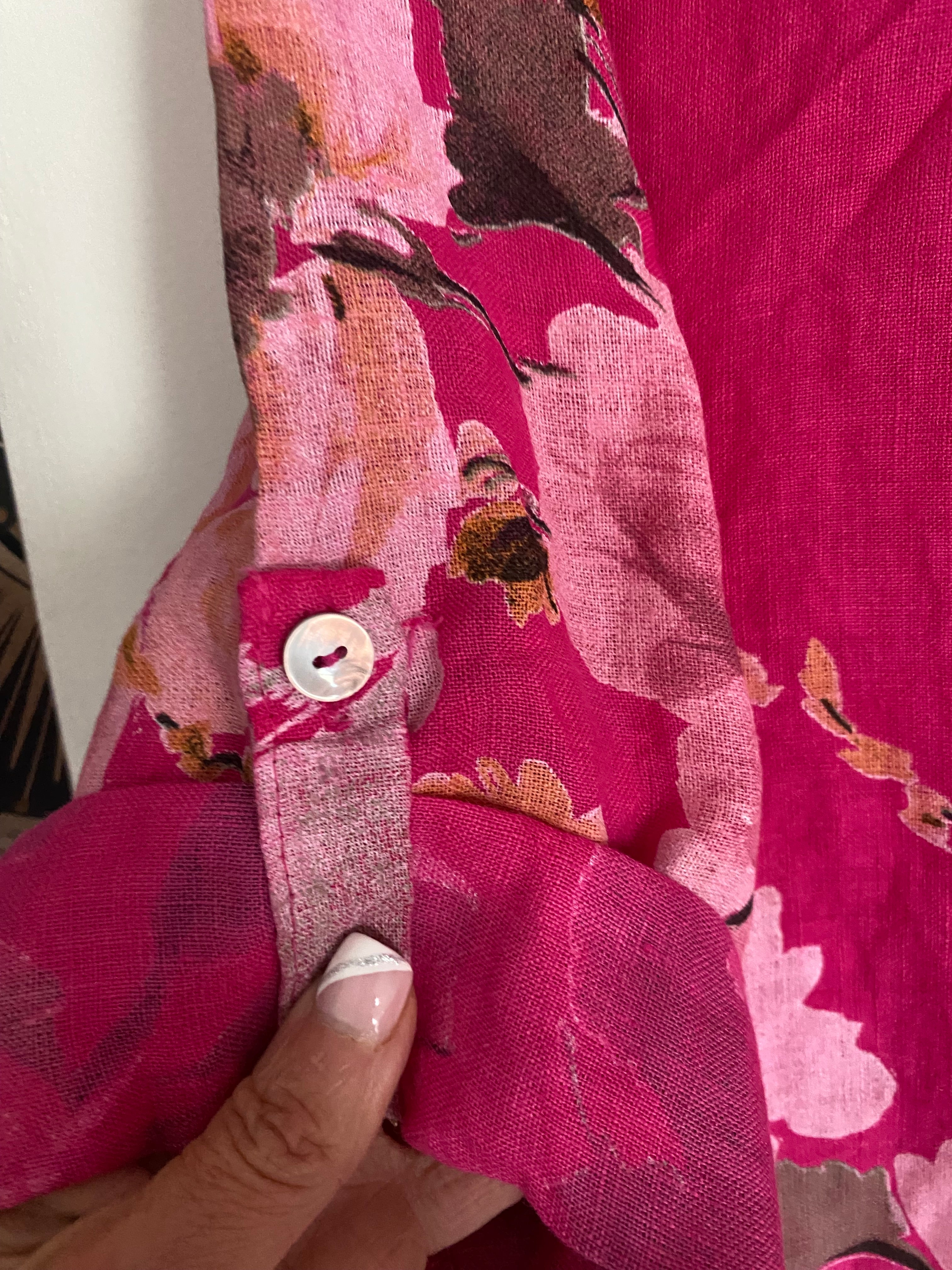 VESTE LONGUE LIN FUSHIA  TU 36/46