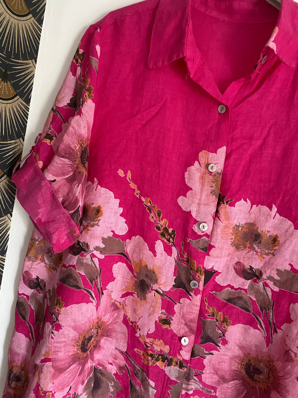 VESTE LONGUE LIN FUSHIA  TU 36/46
