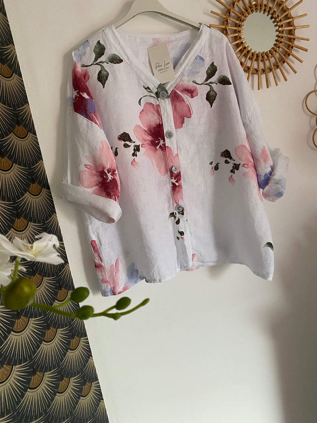 VESTE FLEURIE LIN TU 36/44  BLANCHE