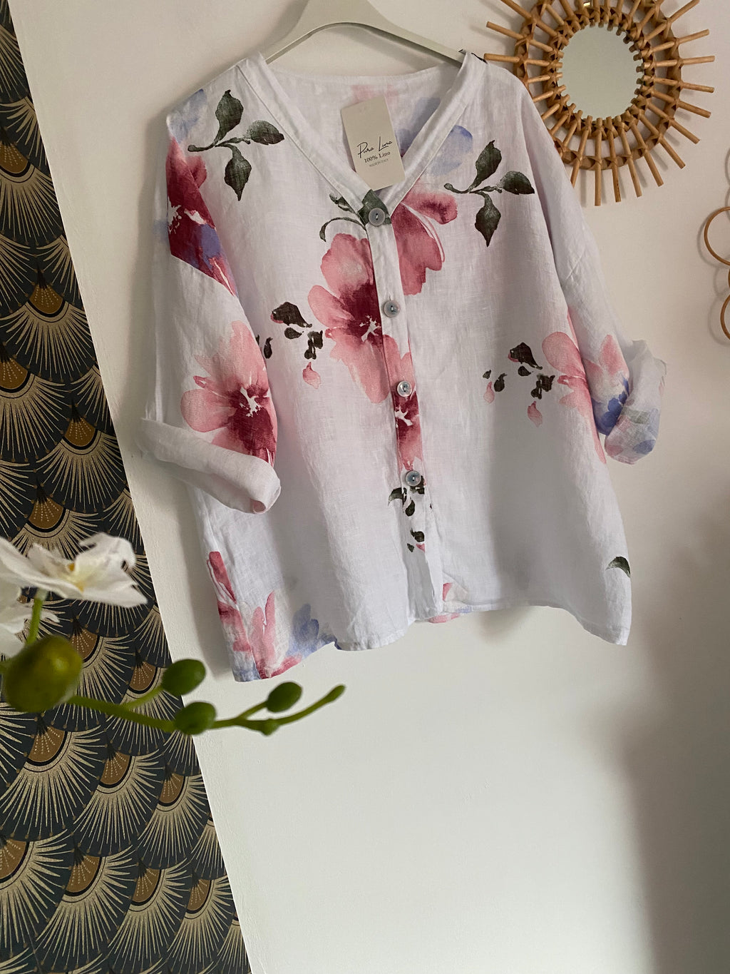 VESTE FLEURIE LIN TU 36/44  BLANCHE