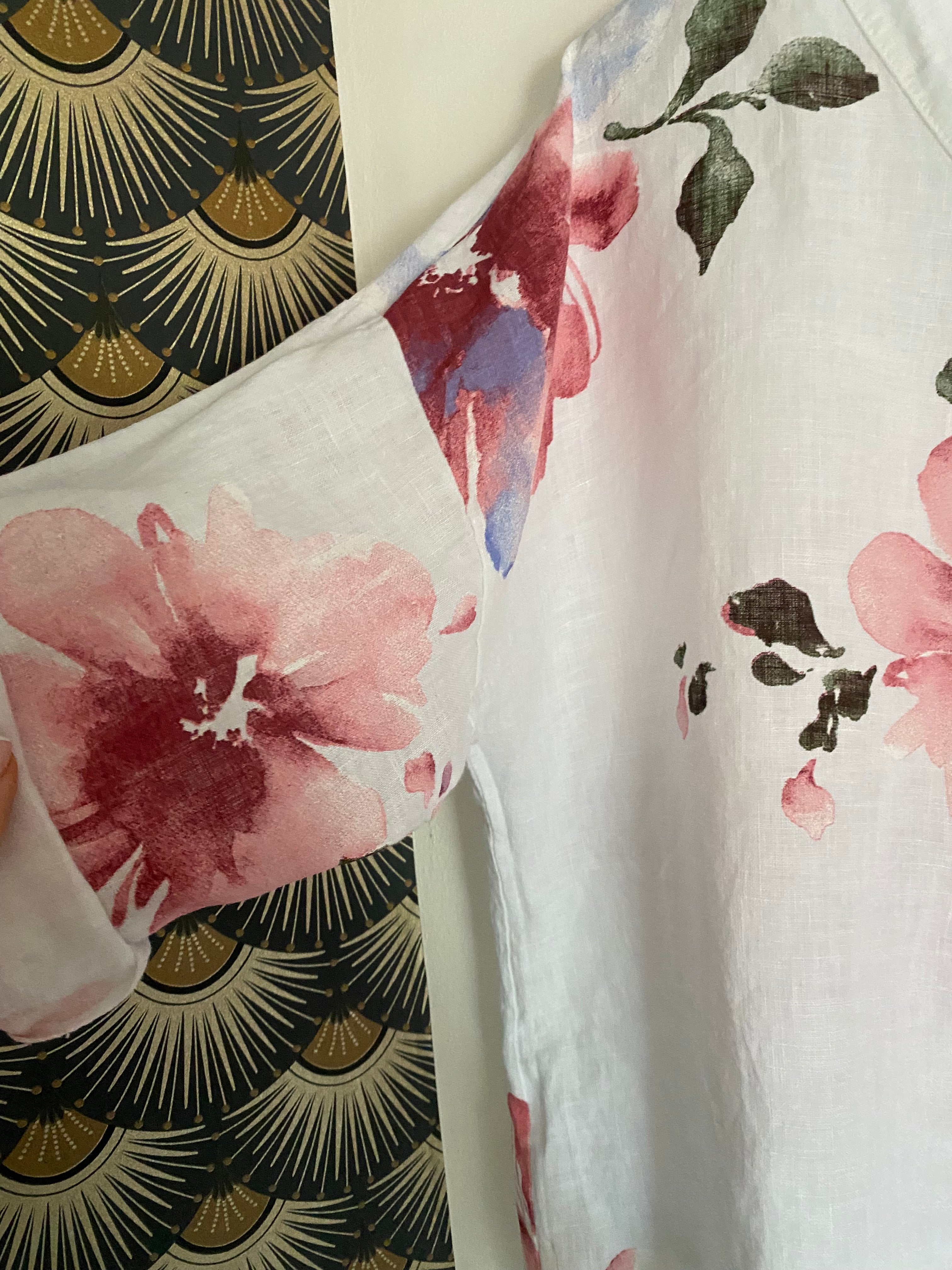 VESTE FLEURIE LIN TU 36/44  BLANCHE