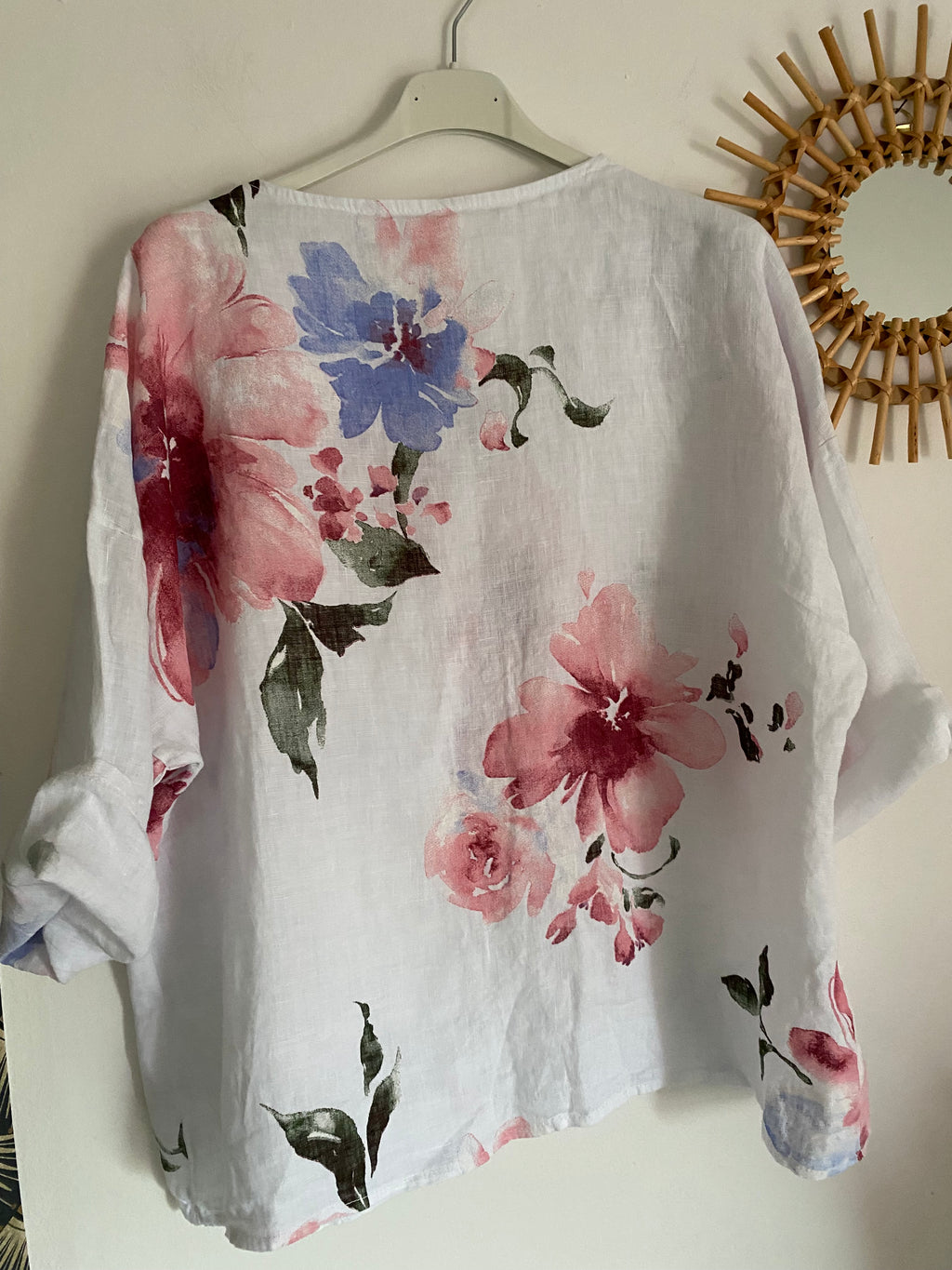 VESTE FLEURIE LIN TU 36/44  BLANCHE