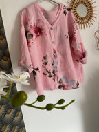 VESTE FLEURIE LIN TU 36/44  ROSE