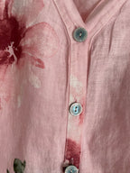 VESTE FLEURIE LIN TU 36/44  ROSE