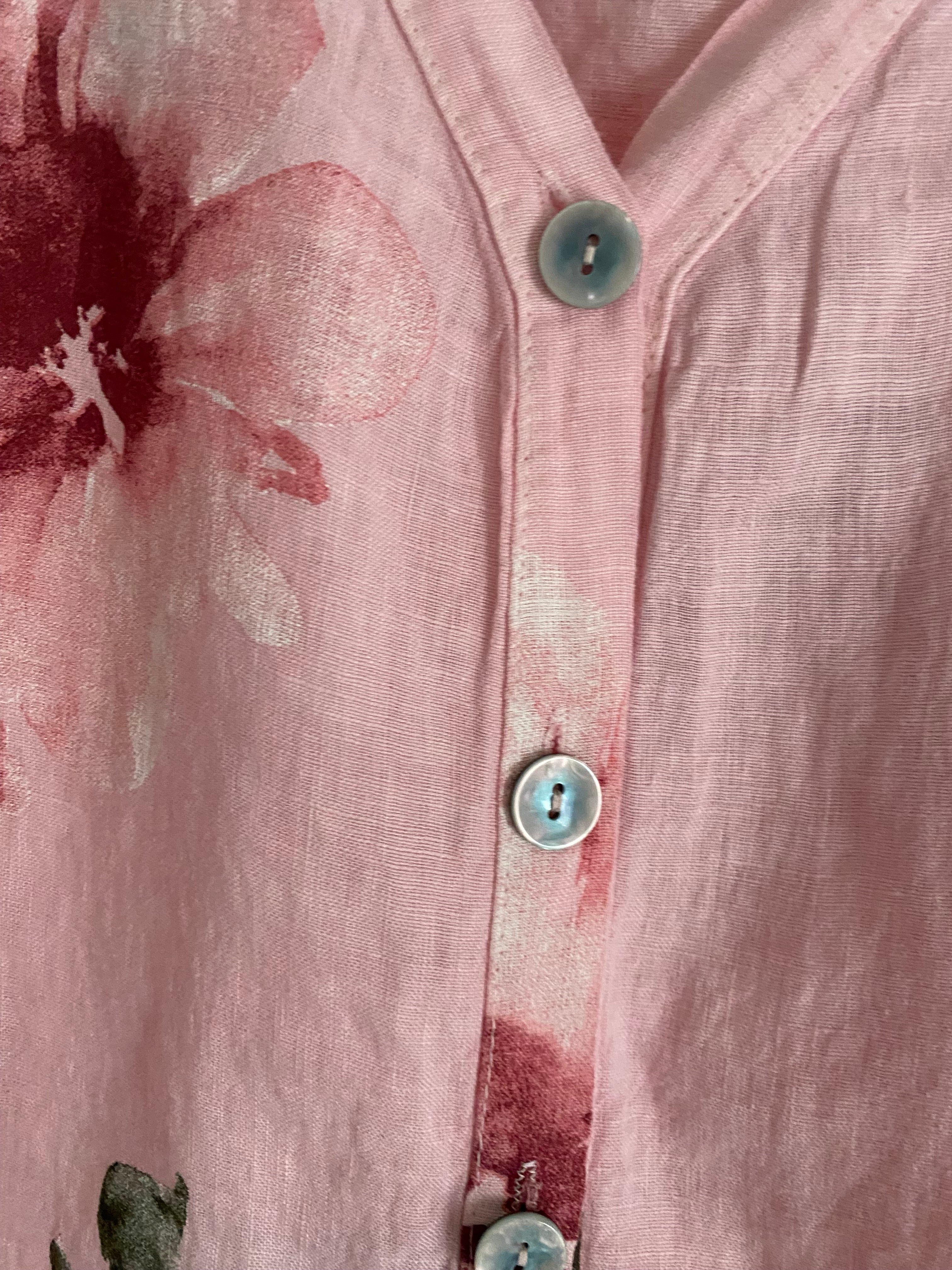 VESTE FLEURIE LIN TU 36/44  ROSE