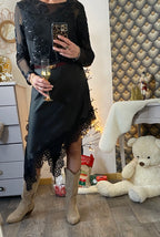 JUPE ASYMETRIQUE DENTELLE NOIRE  TU 34/40 PETIT 42