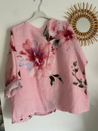VESTE FLEURIE LIN TU 36/44  ROSE