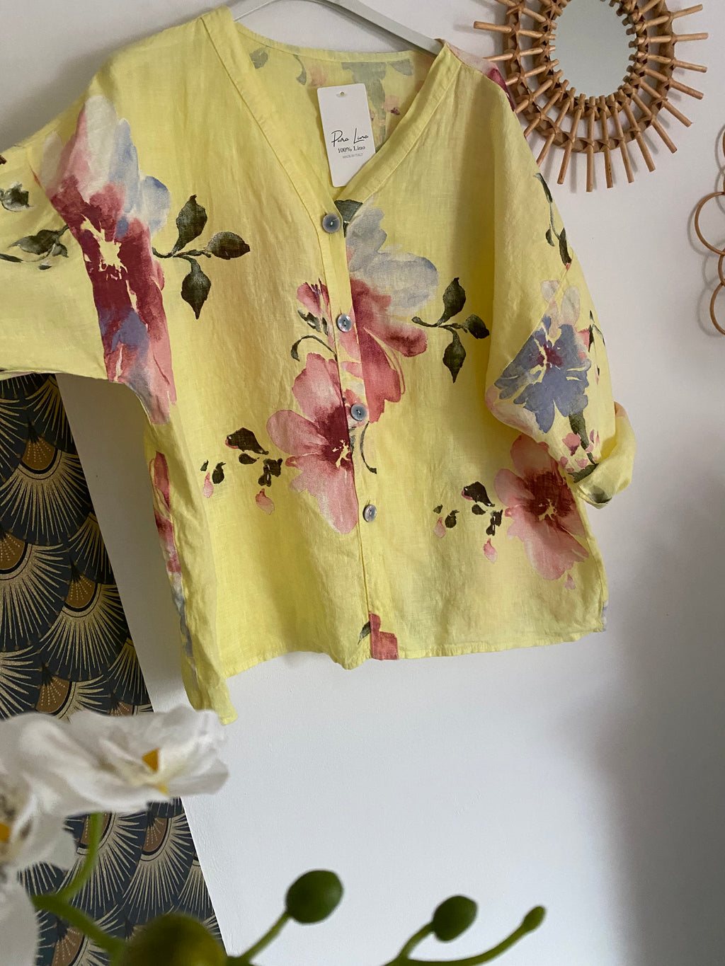 VESTE FLEURIE LIN TU 36/44  JAUNE