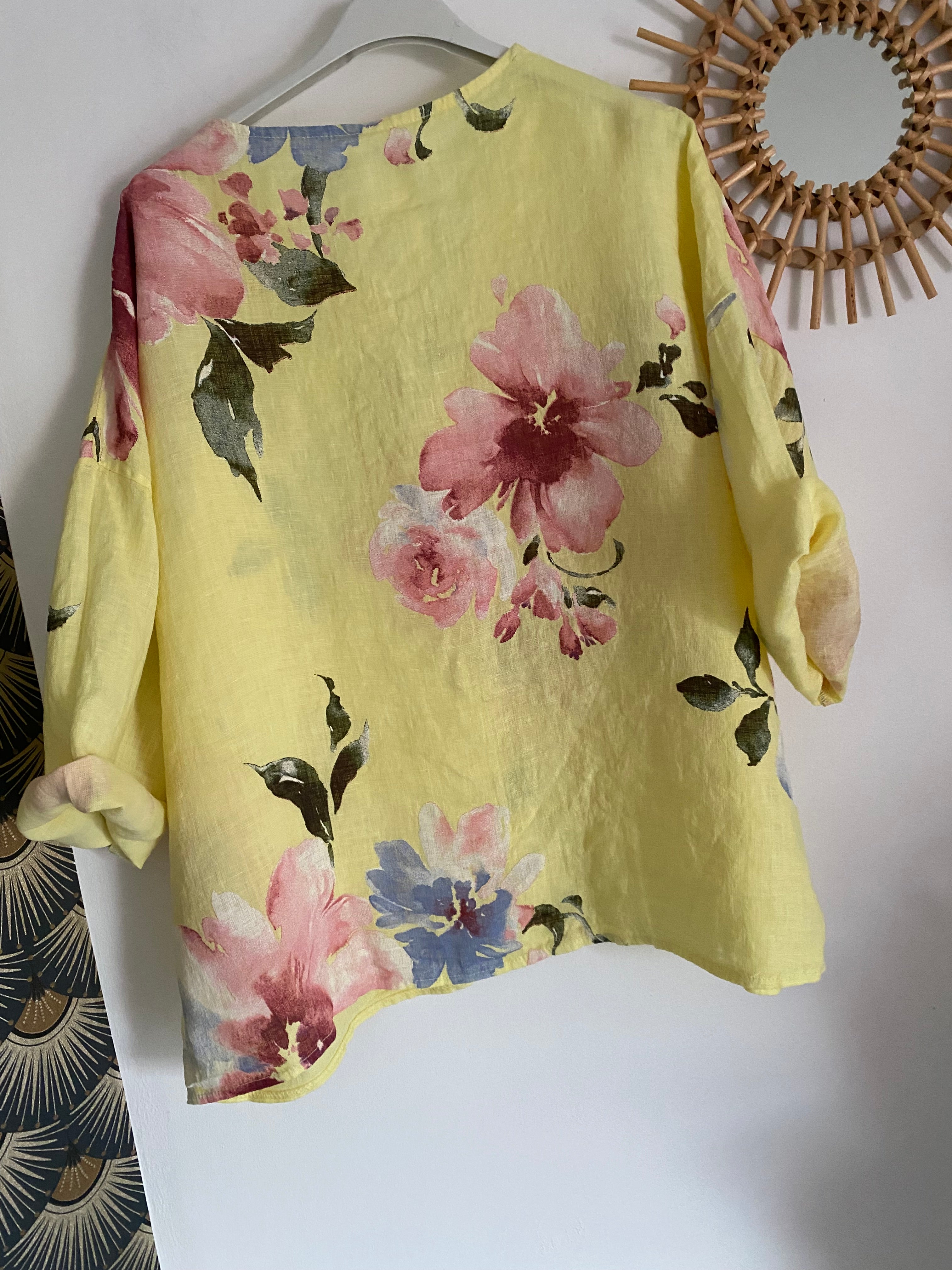 VESTE FLEURIE LIN TU 36/44  JAUNE