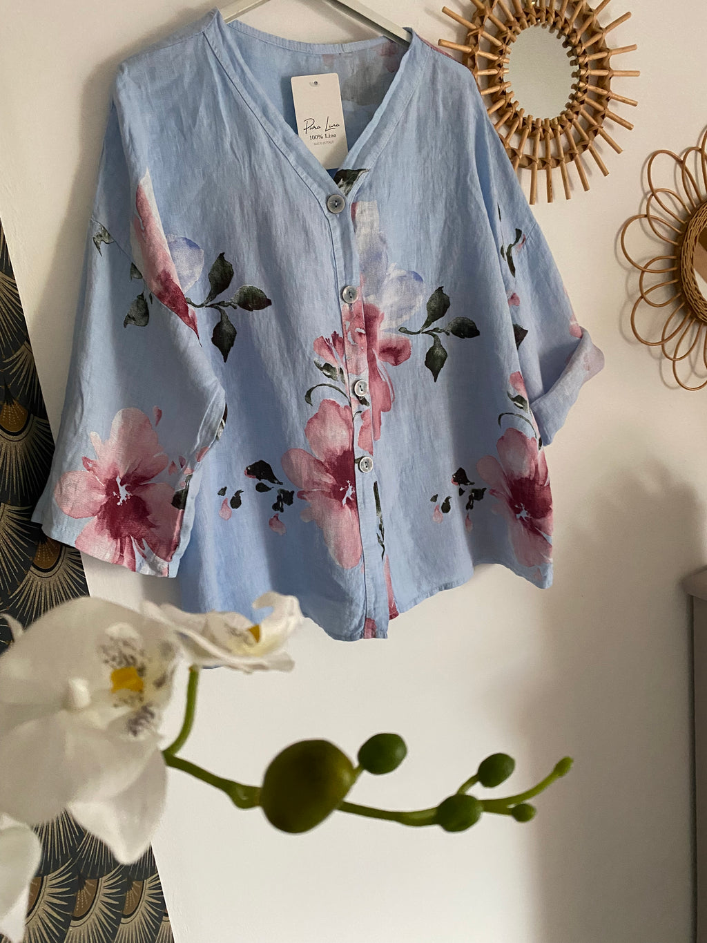 VESTE FLEURIE LIN TU 36/44  BLEU