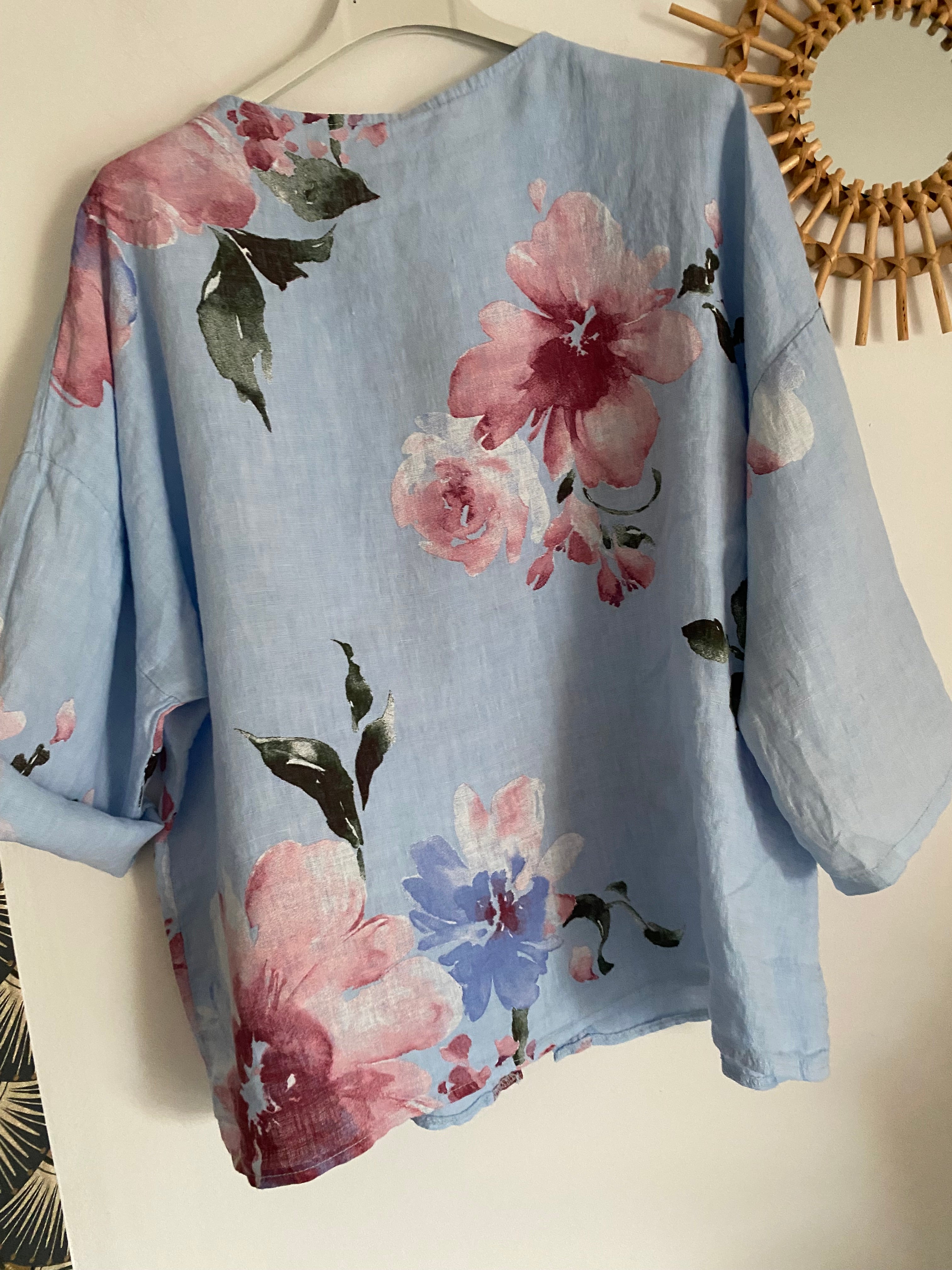 VESTE FLEURIE LIN TU 36/44  BLEU