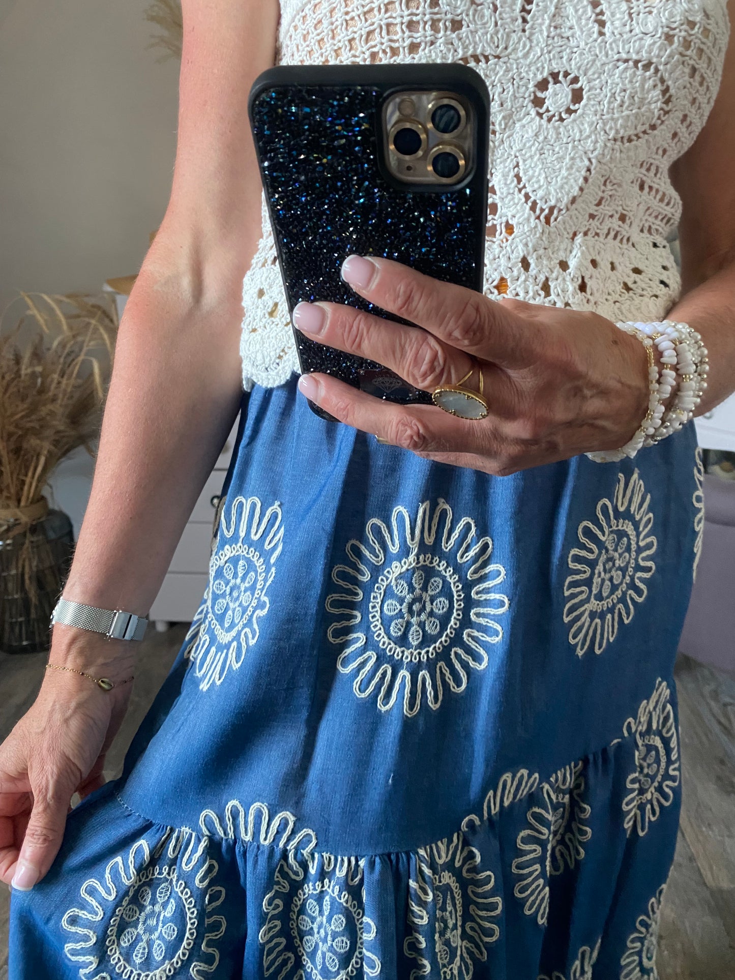 JUPE BRODEE BLEUE JEAN  36/ 44