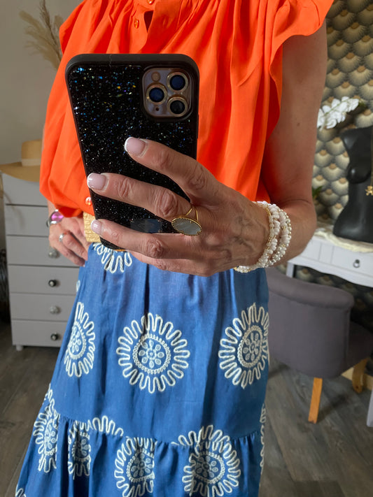 JUPE BRODEE BLEUE JEAN  36/ 44